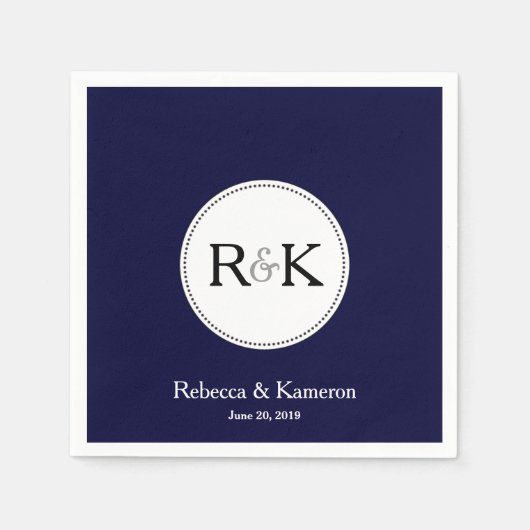 ダークブルーモノグラムの結婚ズ スタンダードカクテルナプキン (正面)