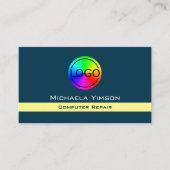 ダークブルーライトイエローシック(ロゴ付き)プロフェッショナル 名刺 (正面)