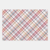 ダークブルーライト赤面コーラルピンクレッドホワイトプレイド ラッピングペーパーシート (正面2)