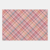 ダークブルーライト赤面コーラルピンクレッドホワイトプレイド ラッピングペーパーシート (正面)