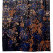 ダークブルーラストグラフィックバラフローラ シャワーカーテン (正面)