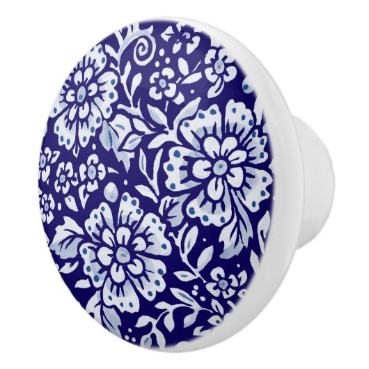 ダークブルーラージフローラデザインウッドランドネイビー セラミックノブ (右)