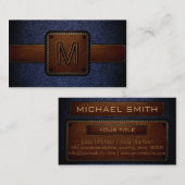 ダークブルーレザールックブラウンモノグラム 名刺 (正面/裏面)