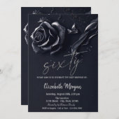 ダークブルーローズゴシック60歳誕生日 招待状 (正面/裏面)