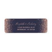 ダークブルーローズゴールドラメ 結婚式 返信先住所ラベル ラベル (正面)