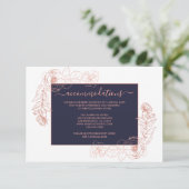 ダークブルーローズゴールド フローラル ウェディングインフォメーション エンクロージャーカード (スタンド正面)