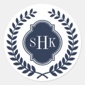 ダークブルーローレルクレストリースカスタムモノグラム ラウンドシール (正面)