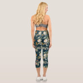 ダークブルーヴィンテージスタイルガーデンフラワーパターン カプリレギンス (裏面)