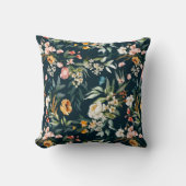 ダークブルーヴィンテージスタイルガーデンフラワーパターン クッション (正面)