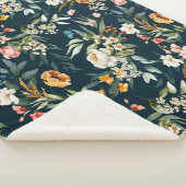 ダークブルーヴィンテージスタイルガーデンフラワーパターン シェルパブランケット (3/4)