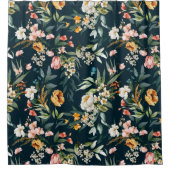 ダークブルーヴィンテージスタイルガーデンフラワーパターン シャワーカーテン (正面)