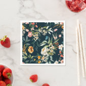 ダークブルーヴィンテージスタイルガーデンフラワーパターン スタンダードカクテルナプキン (インサイチュ)