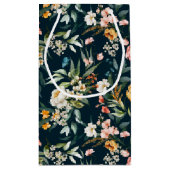 ダークブルーヴィンテージスタイルガーデンフラワーパターン スモールペーパーバッグ (裏面)