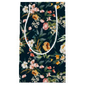 ダークブルーヴィンテージスタイルガーデンフラワーパターン スモールペーパーバッグ (正面)