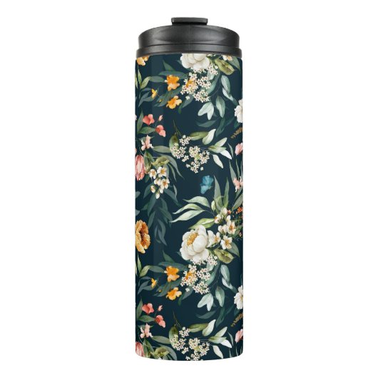ダークブルーヴィンテージスタイルガーデンフラワーパターン タンブラー (正面)
