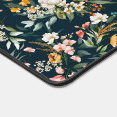 ダークブルーヴィンテージスタイルガーデンフラワーパターン デスクマット (コーナー)