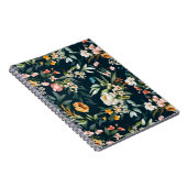 ダークブルーヴィンテージスタイルガーデンフラワーパターン ノートブック (右側)