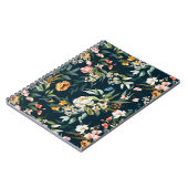 ダークブルーヴィンテージスタイルガーデンフラワーパターン ノートブック (左側)