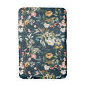 ダークブルーヴィンテージスタイルガーデンフラワーパターン バスマット (正面縦)