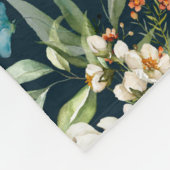 ダークブルーヴィンテージスタイルガーデンフラワーパターン フリースブランケット (角)