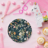 ダークブルーヴィンテージスタイルガーデンフラワーパターン ペーパープレート (パーティー)