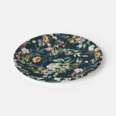 ダークブルーヴィンテージスタイルガーデンフラワーパターン ペーパープレート (アングル)