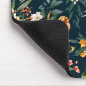 ダークブルーヴィンテージスタイルガーデンフラワーパターン マウスパッド (コーナー)