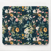 ダークブルーヴィンテージスタイルガーデンフラワーパターン マウスパッド (正面)