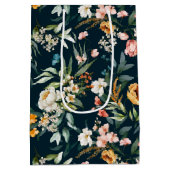 ダークブルーヴィンテージスタイルガーデンフラワーパターン ミディアムペーパーバッグ (裏面)