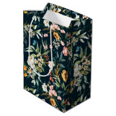 ダークブルーヴィンテージスタイルガーデンフラワーパターン ミディアムペーパーバッグ (裏面アングル)
