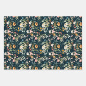 ダークブルーヴィンテージスタイルガーデンフラワーパターン ラッピングペーパーシート (正面3)