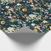 ダークブルーヴィンテージスタイルガーデンフラワーパターン ラッピングペーパー (角)