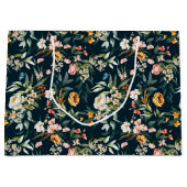 ダークブルーヴィンテージスタイルガーデンフラワーパターン ラージペーパーバッグ (正面)