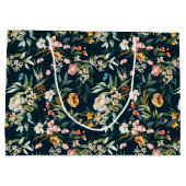 ダークブルーヴィンテージスタイルガーデンフラワーパターン ラージペーパーバッグ (裏面)