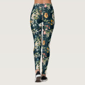 ダークブルーヴィンテージスタイルガーデンフラワーパターン レギンス (裏面)