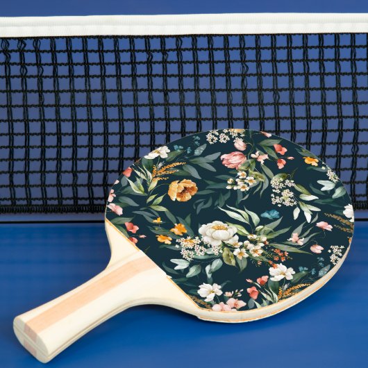 ダークブルーヴィンテージスタイルガーデンフラワーパターン 卓球ラケット (インサイチュ)