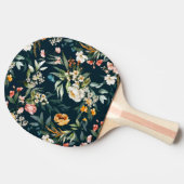 ダークブルーヴィンテージスタイルガーデンフラワーパターン 卓球ラケット (横)