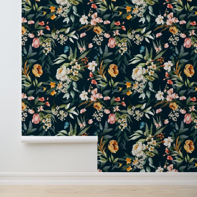 ダークブルーヴィンテージスタイルガーデンフラワーパターン 壁紙 (アプリケーション)