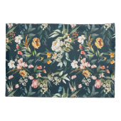 ダークブルーヴィンテージスタイルガーデンフラワーパターン 枕カバー (裏面)