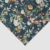 ダークブルーヴィンテージスタイルガーデンフラワーパターン 薄葉紙 (詳細)