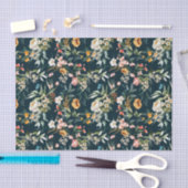 ダークブルーヴィンテージスタイルガーデンフラワーパターン 薄葉紙 (クラフト)