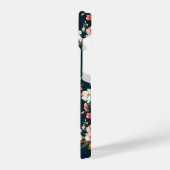 ダークブルーヴィンテージスタイルガーデンフラワーパターン iPhoneケース (左側面)