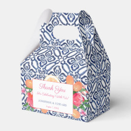 ダークブルーヴィンテージタイルシトラスピンクウェディングシャワー フェイバーボックス