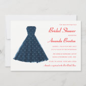 ダークブルーヴィンテージドレスレッドアクセントブライダルシャワー 招待状 (正面)