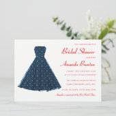 ダークブルーヴィンテージドレスレッドアクセントブライダルシャワー 招待状 (スタンド正面)