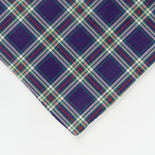 ダークブルーヴィンテージ格子模様 フリースブランケット (角)