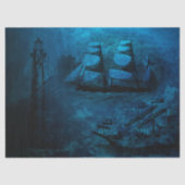 ダークブルーヴィンテージ船と灯台 薄葉紙 (正面)