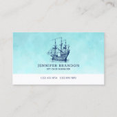 ダークブルーヴィンテージ風帆船 名刺 (正面)