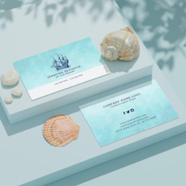 ダークブルーヴィンテージ風帆船 名刺