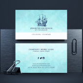 ダークブルーヴィンテージ風帆船 名刺